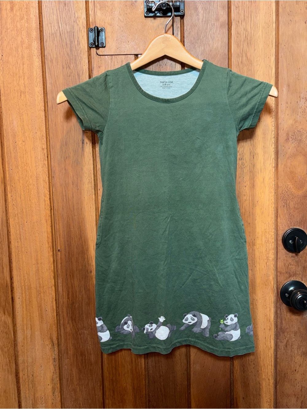 Svaha USA Green Panda Border Kids Dress